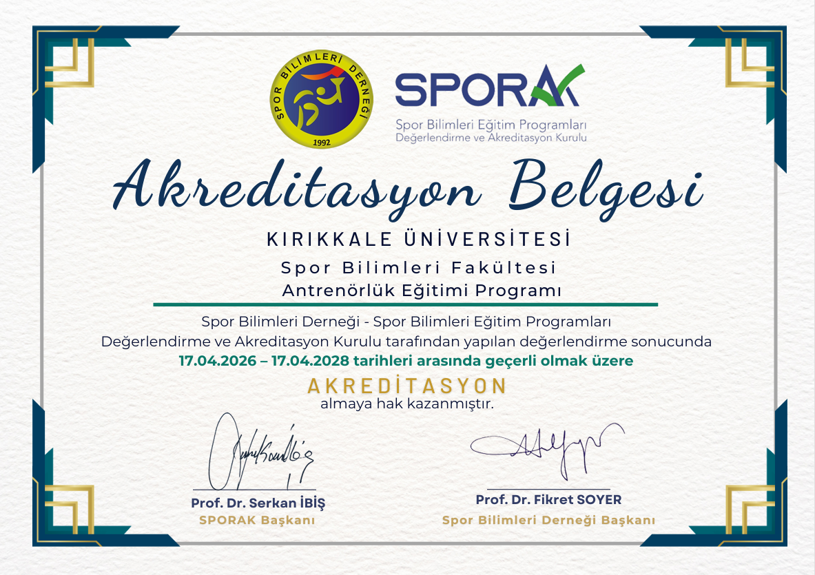 Antrenörlük Eğitimi Programımız, Spor Bilimleri Derneği (SPORAK) tarafından Akredite edildi