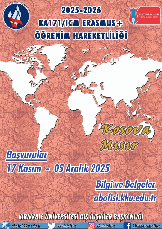 2025-2026 AKADEMİK YILI BAHAR DÖNEMİ ERASMUS+ KA171 PROJESİ / ÖĞRENCİ ÖĞRENİM HAREKETLİLİĞİ BAŞVURU İLAN