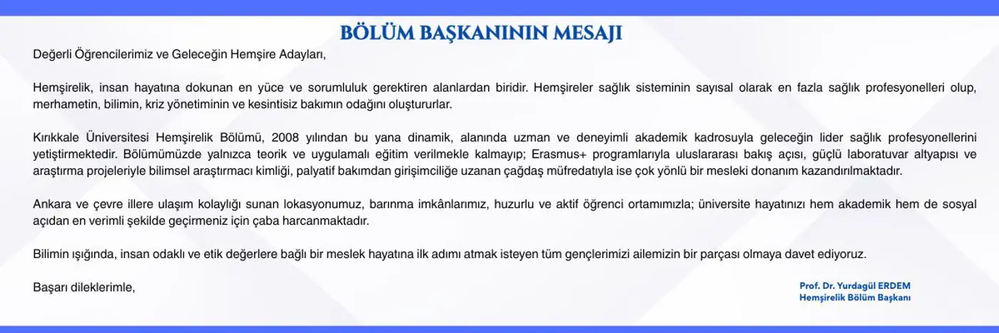 Bölüm Başkanının Mesajı