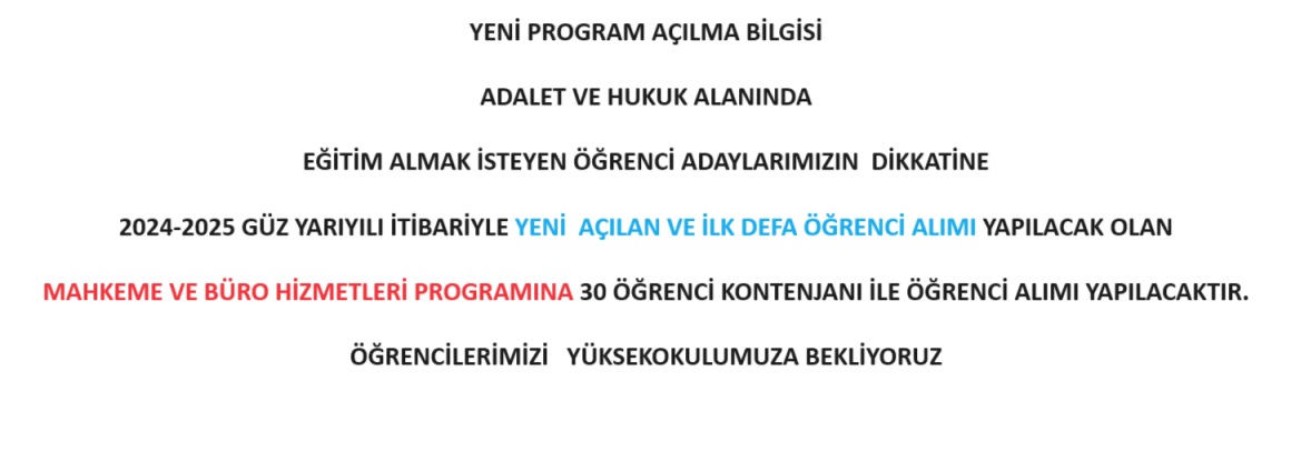 YENİ PROGRAM AÇILMA DUYURUSU