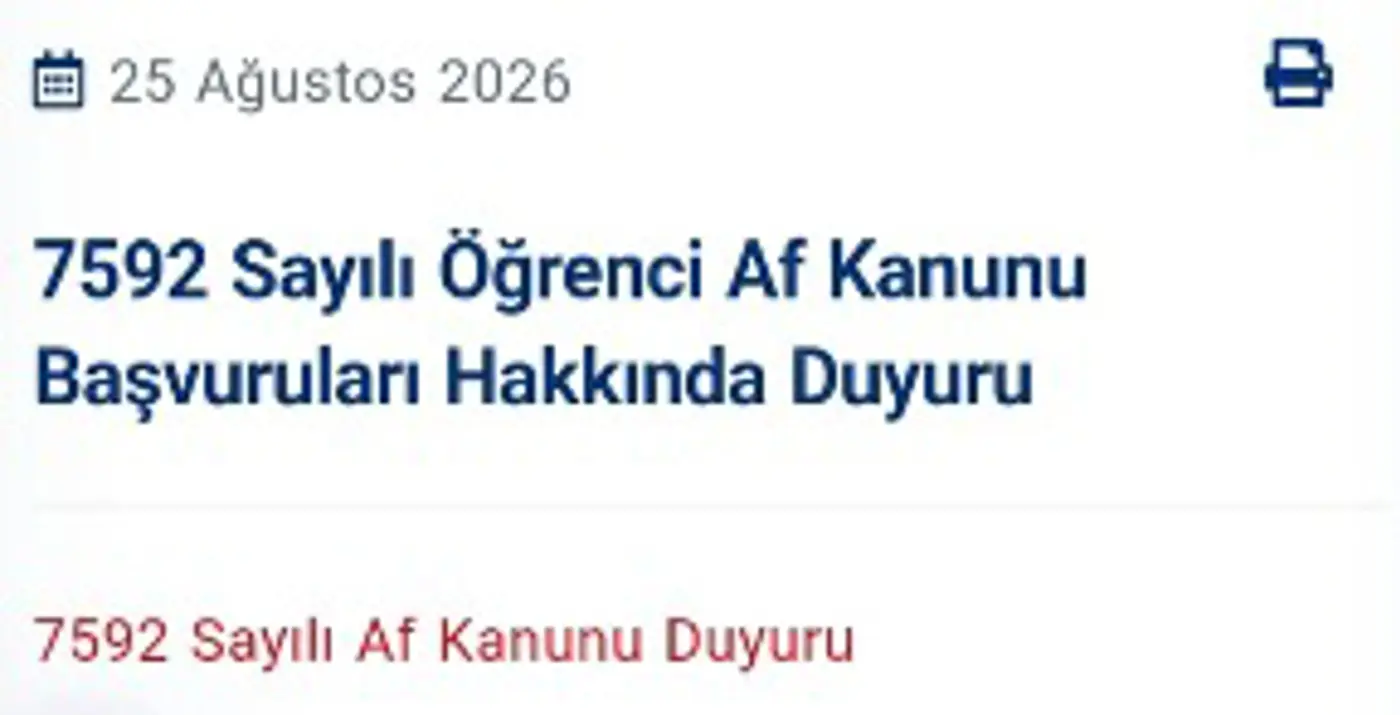7592 Sayılı Öğrenci Af Kanunu Başvuruları Hakkında Duyuru
