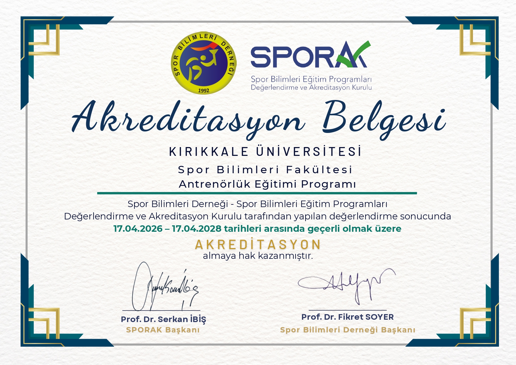 Fakültemiz Antrenörlük Eğitimi Lisans Programı Akredite oldu