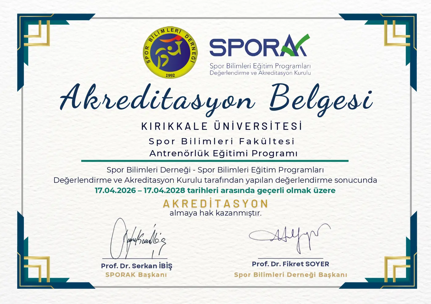 Fakültemiz Antrenörlük Eğitimi Lisans Programı Akredite oldu