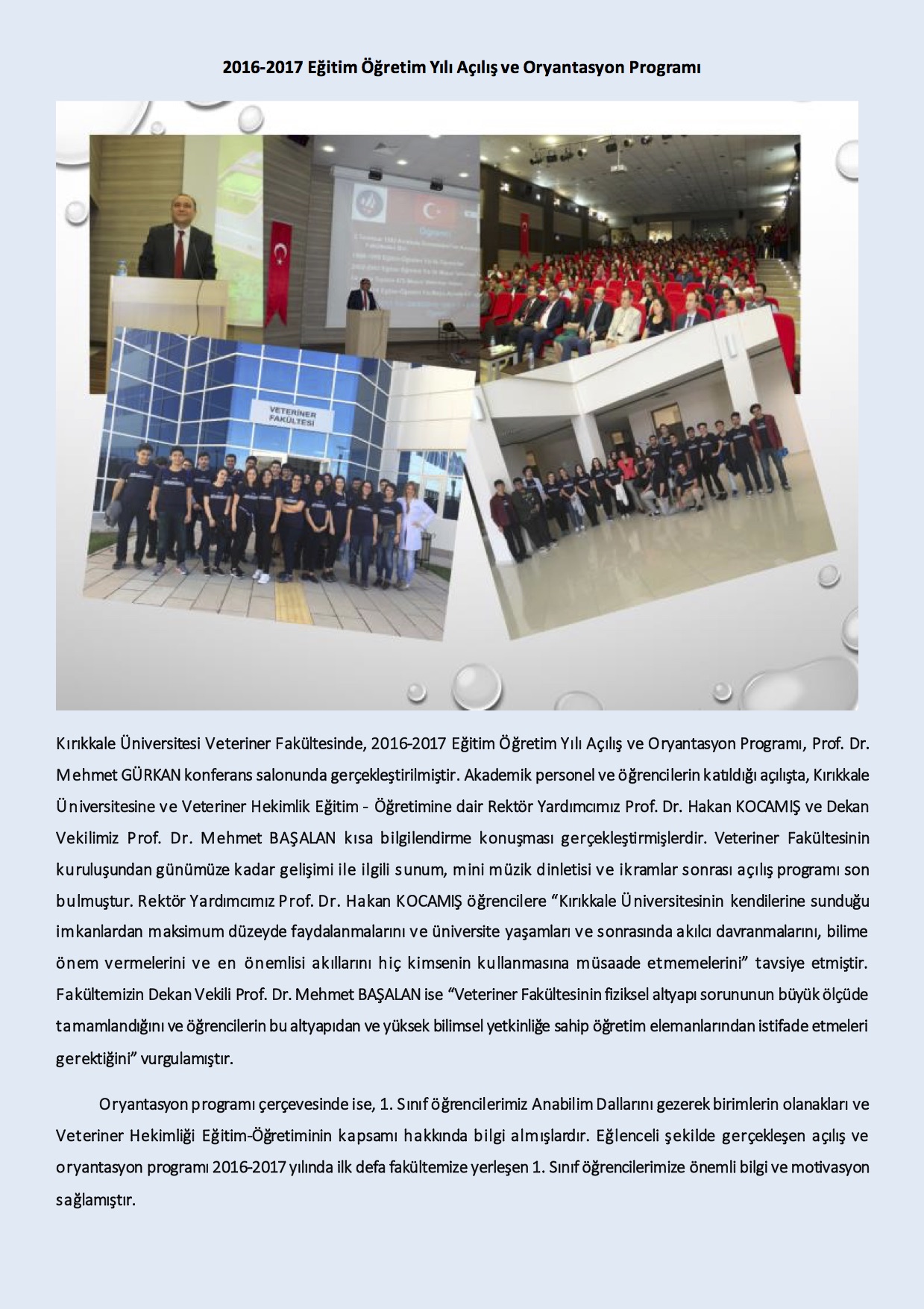 2016-2017 Eğitim Öğretim Yılı Açılış ve Oryantasyon Programı Yapıldı